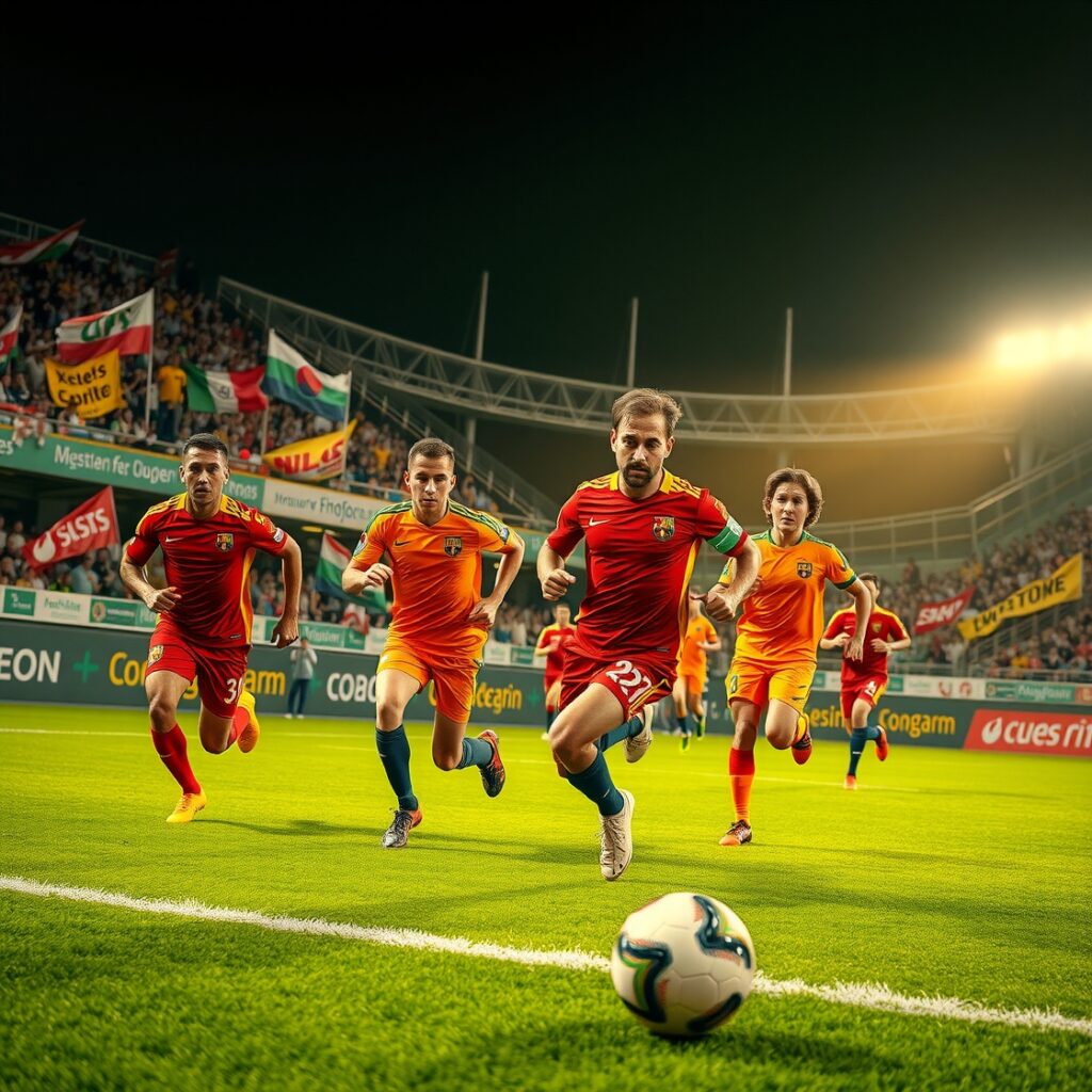 Dynamic Soccer Match Under Bright Stadium Lights – free AI stock image