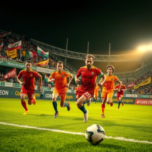 Dynamic Soccer Match Under Bright Stadium Lights – free AI stock image