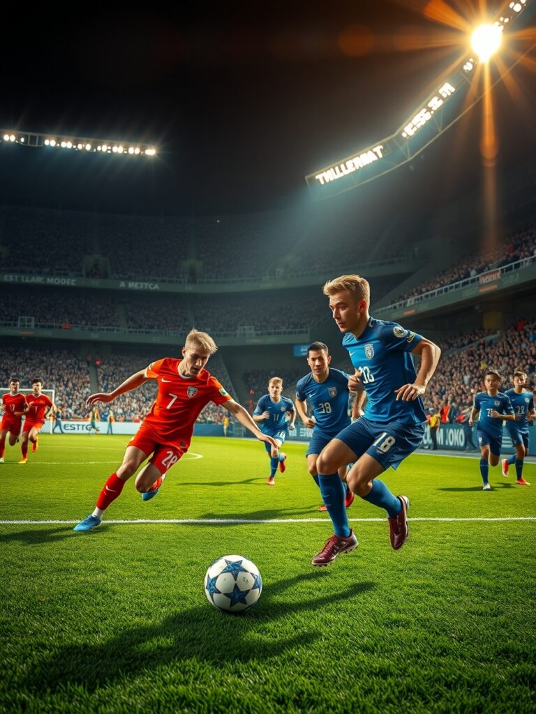 Dynamic Soccer Match Under Bright Stadium Lights – free AI stock image