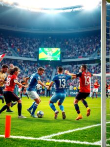 Dynamic Soccer Match Under Bright Stadium Lights – free AI stock image