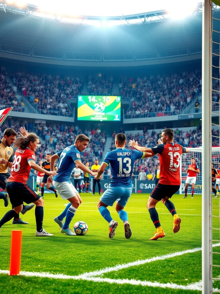 Dynamic Soccer Match Under Bright Stadium Lights – free AI stock image