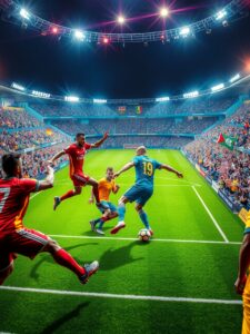 Dynamic Soccer Match Under Bright Stadium Lights – free AI stock image