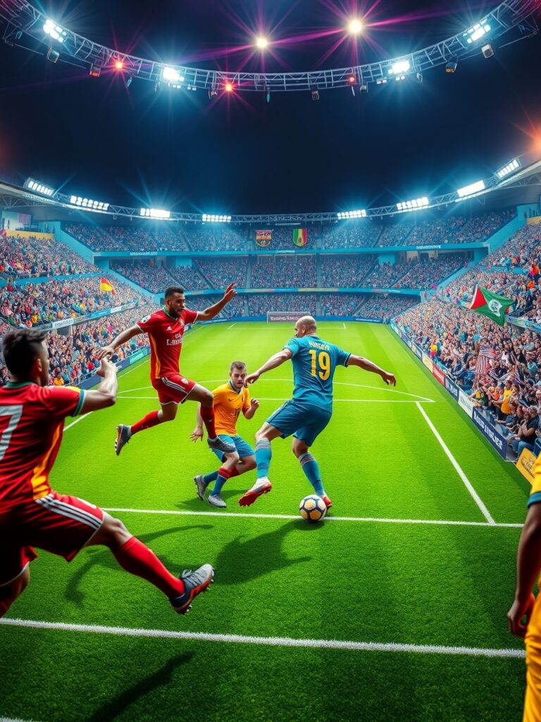 Dynamic Soccer Match Under Bright Stadium Lights – free AI stock image