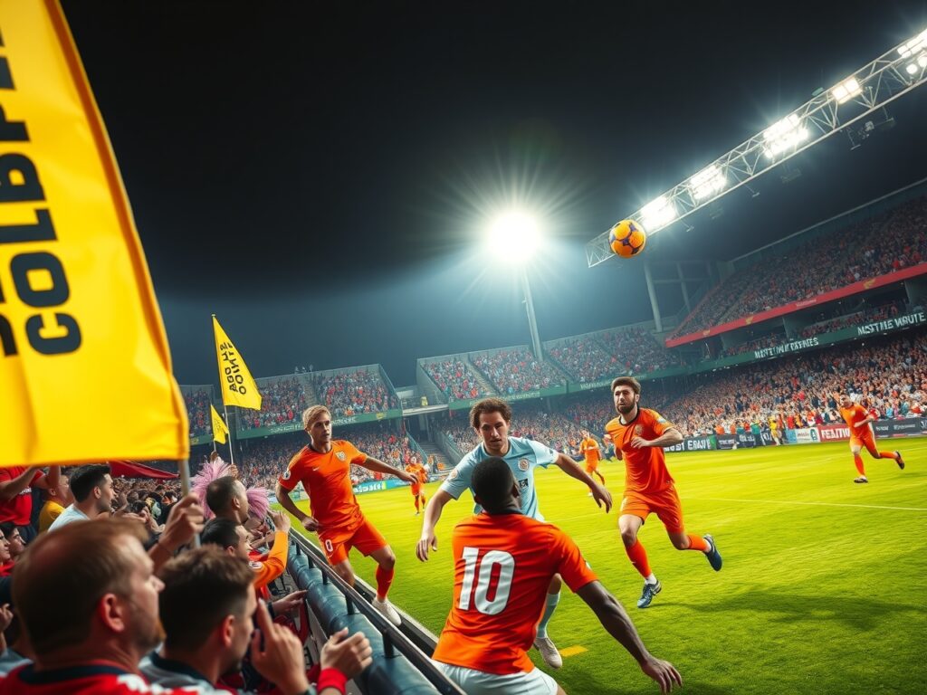 Dynamic Soccer Match Under Bright Stadium Lights – free AI stock image