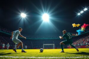 Dynamic Soccer Match Under Bright Stadium Lights – free AI stock image