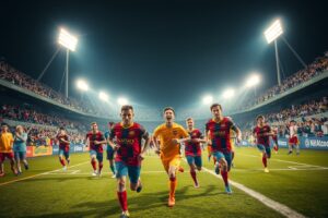 Dynamic Soccer Match Under Bright Stadium Lights – free AI stock image