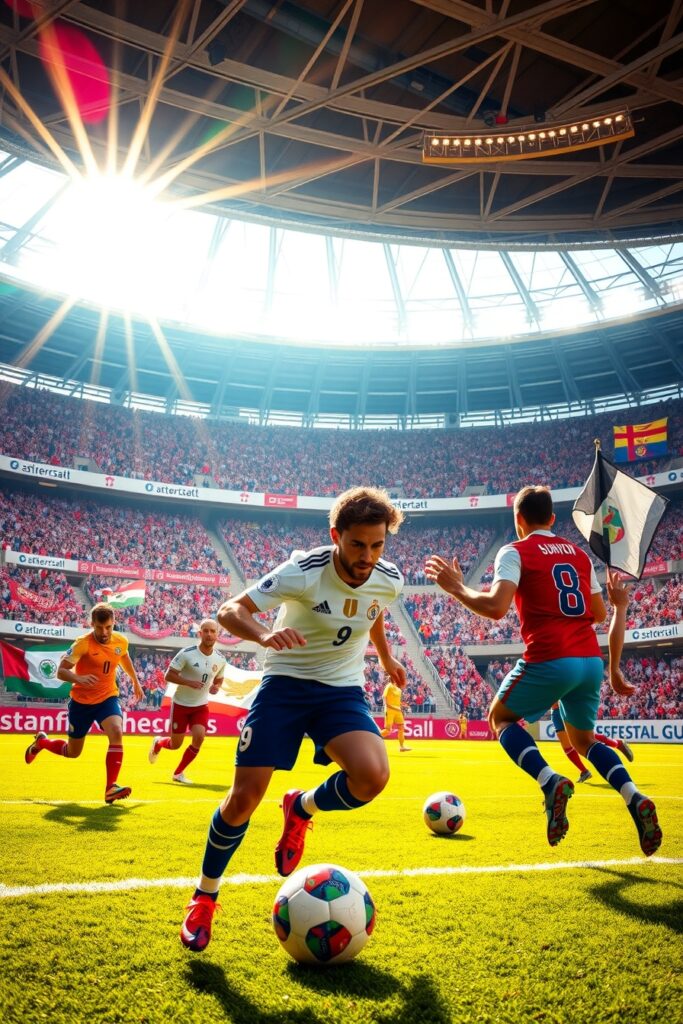 Dynamic Soccer Match Under Bright Stadium Lights – free AI stock image