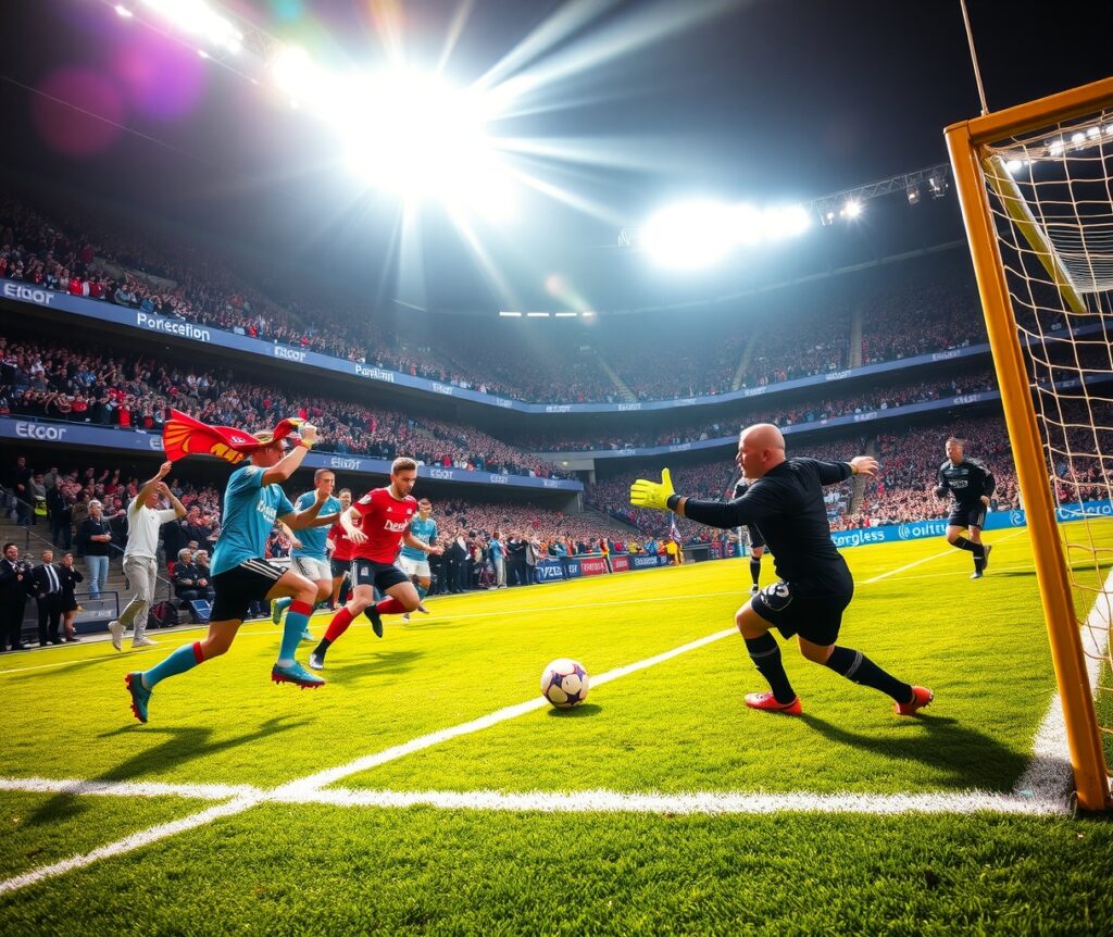 Dynamic Soccer Match Under Bright Stadium Lights – free AI stock image