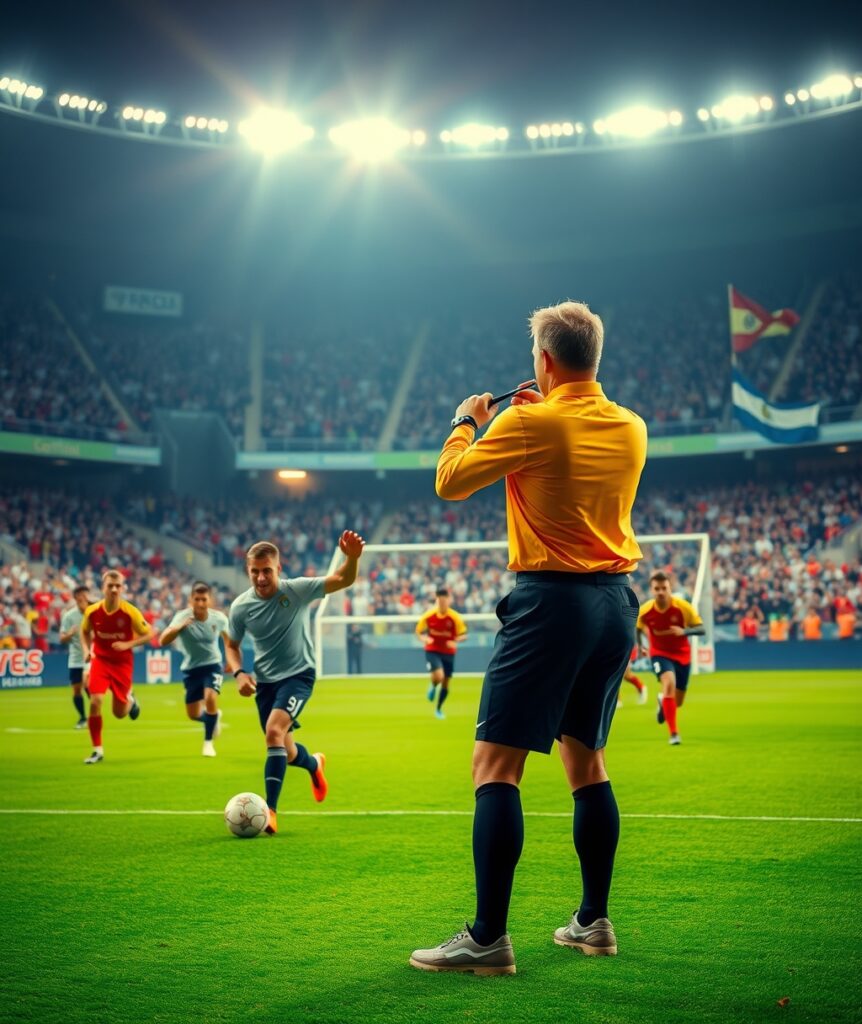 Dynamic Soccer Match Under Bright Stadium Lights – free AI stock image