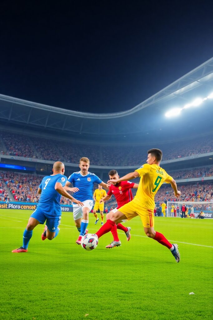 Dynamic Soccer Match Under Bright Stadium Lights – free AI stock image