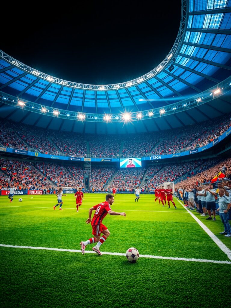 Dynamic Soccer Match Under Bright Stadium Lights – free AI stock image