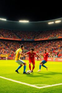 Dynamic Soccer Match Under Bright Stadium Lights – free AI stock image