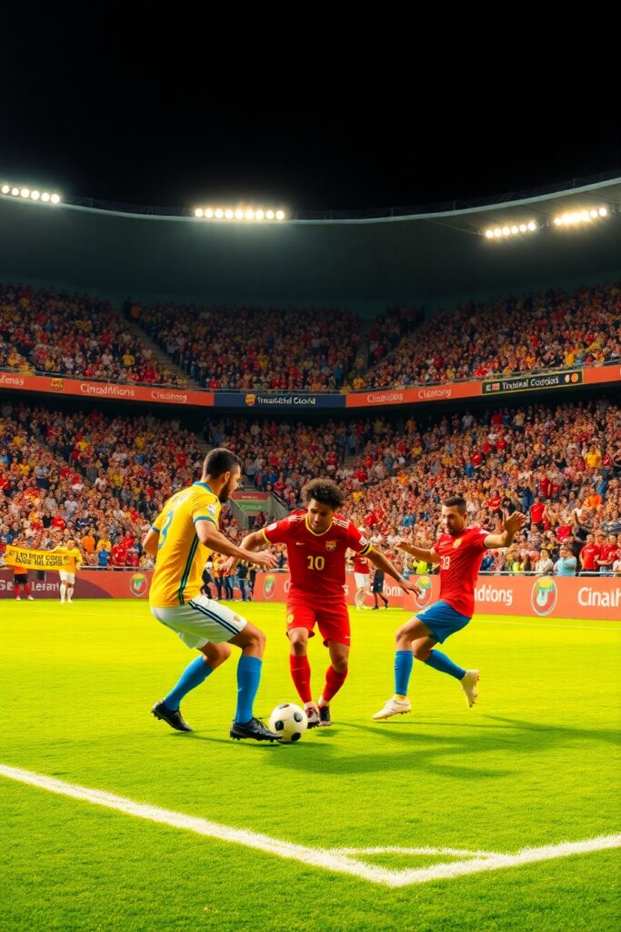 Dynamic Soccer Match Under Bright Stadium Lights – free AI stock image