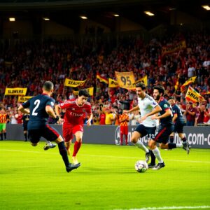 Dynamic Soccer Match Under Bright Stadium Lights – free AI stock image