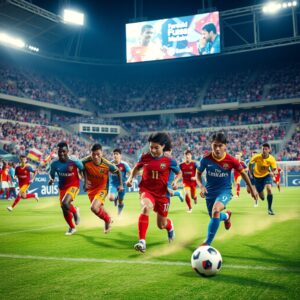 Dynamic Soccer Match Under Bright Stadium Lights – free AI stock image