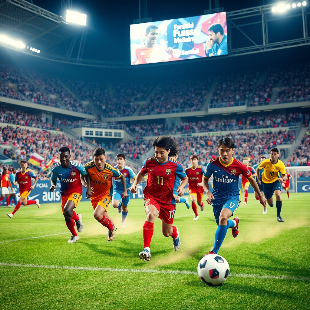 Dynamic Soccer Match Under Bright Stadium Lights – free AI stock image