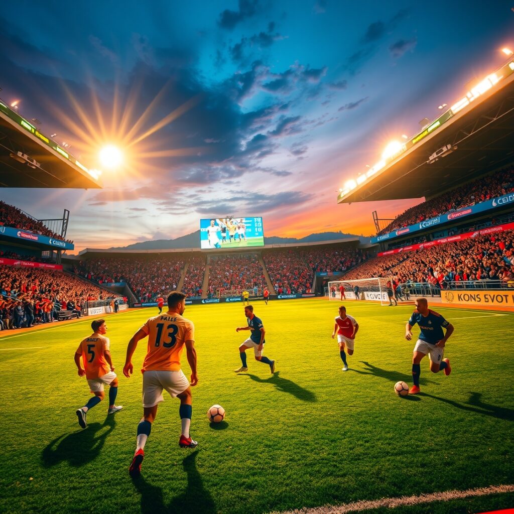 Dynamic Soccer Match Under Bright Stadium Lights – free AI stock image