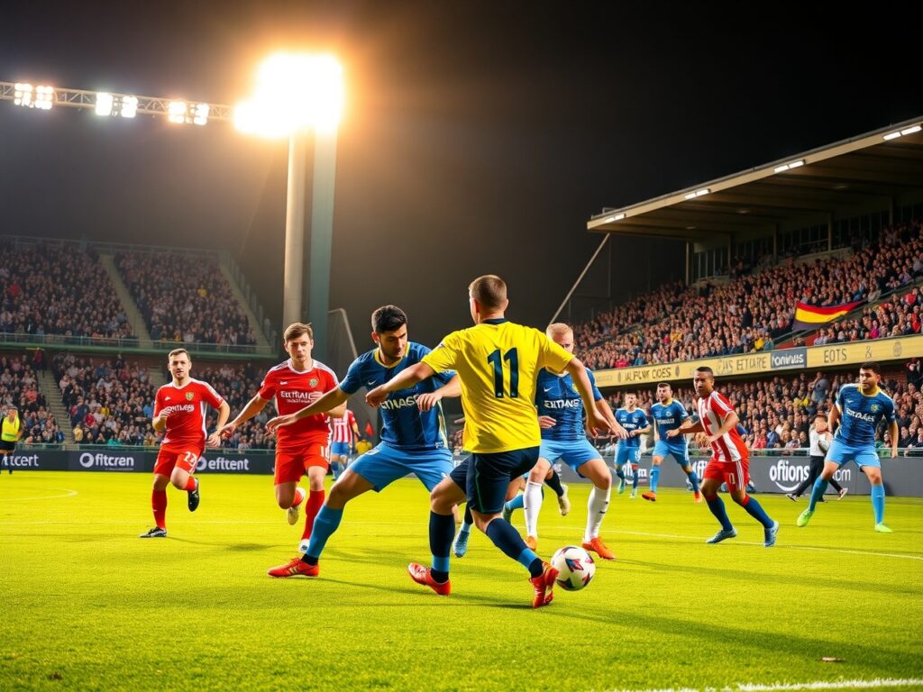 Dynamic Soccer Match Under Bright Stadium Lights – free AI stock image