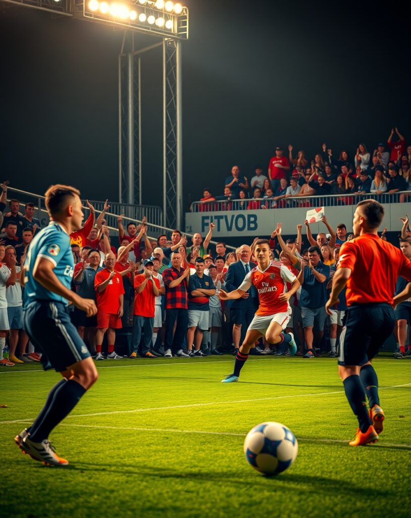 Dynamic Soccer Match Under Bright Stadium Lights – free AI stock image