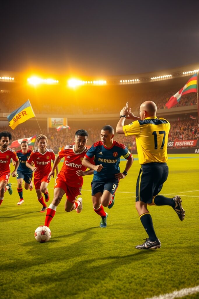 Dynamic Soccer Match Under Bright Stadium Lights – free AI stock image