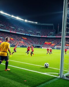 Dynamic Soccer Match Under Bright Stadium Lights – free AI stock image