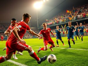 Dynamic Soccer Match Under Bright Stadium Lights – free AI stock image
