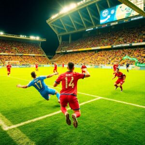 Dynamic Soccer Match Under Stadium Lights – free AI stock image