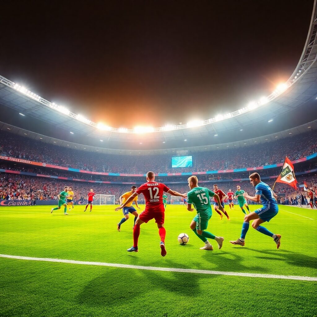 Dynamic Soccer Match Under Stadium Lights – free AI stock image