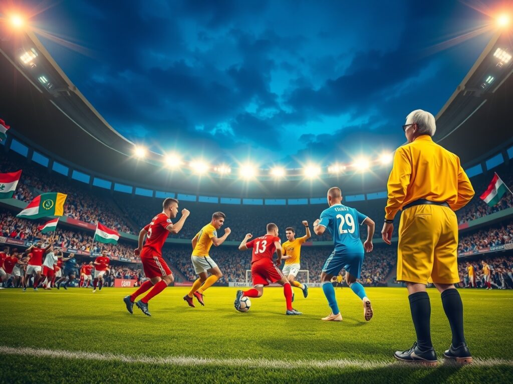Dynamic Soccer Match Under Stadium Lights – free AI stock image