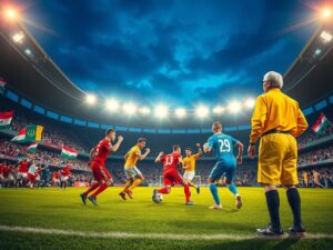 Dynamic Soccer Match Under Stadium Lights – free AI stock image