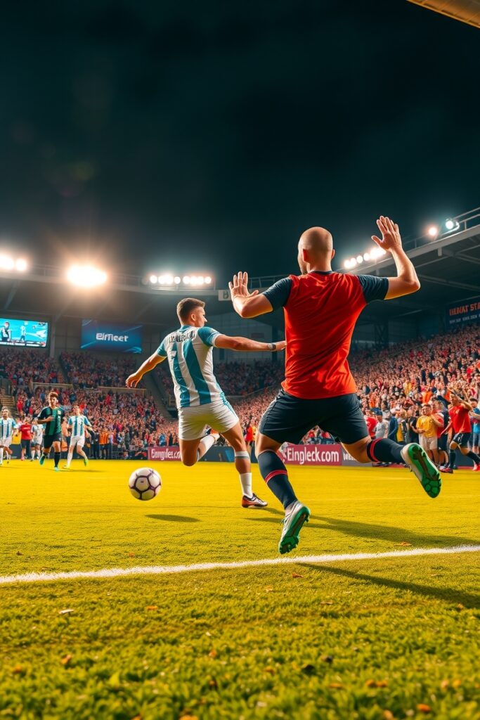 Dynamic Soccer Match Under Stadium Lights – free AI stock image