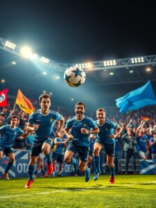 Dynamic Soccer Match Under Stadium Lights – free AI stock image