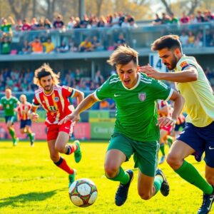 Dynamic Soccer Players Compete on Green Field – free AI stock image