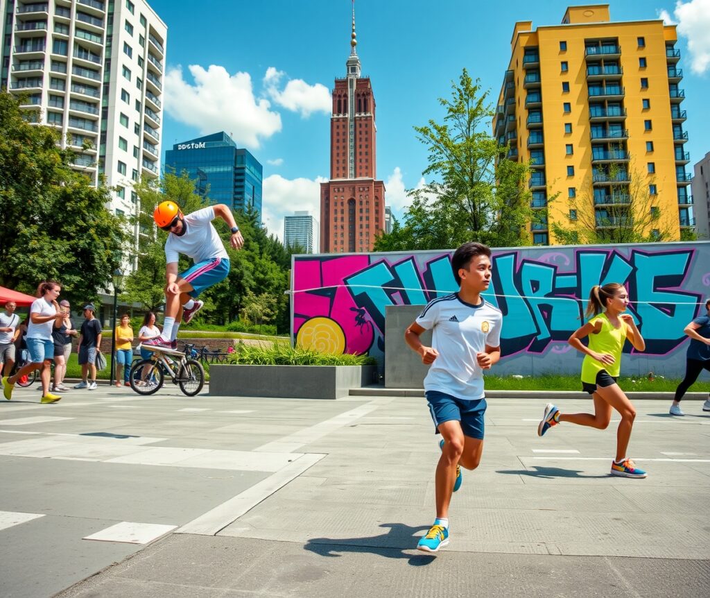 Dynamic Sports Action in Urban Setting – free AI stock image