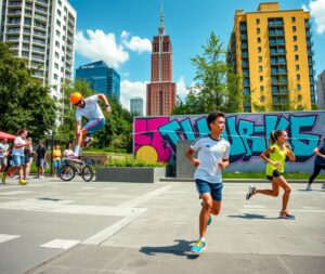 Dynamic Sports Action in Urban Setting – free AI stock image