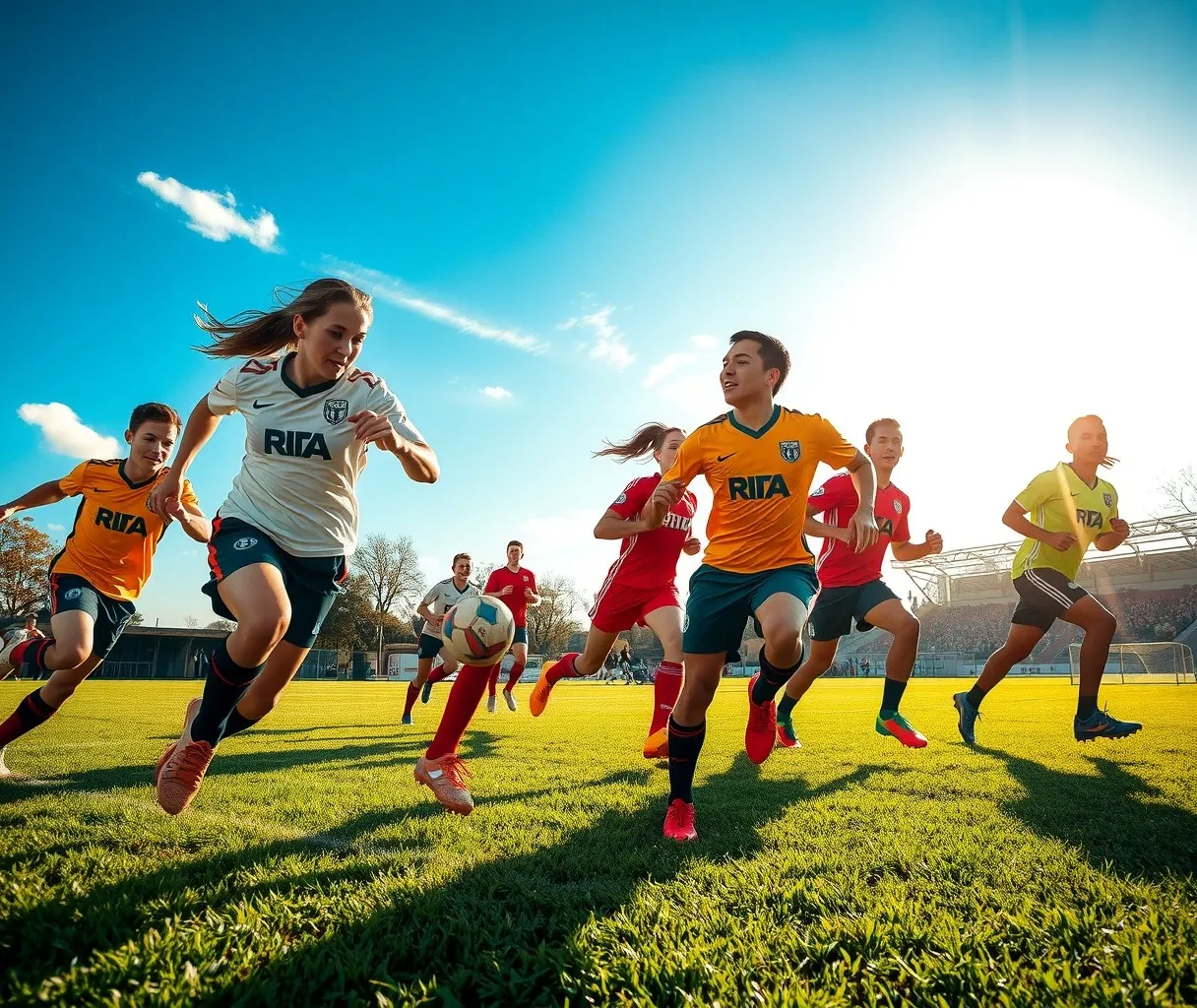 Dynamic Sports Action on a Bright Field
