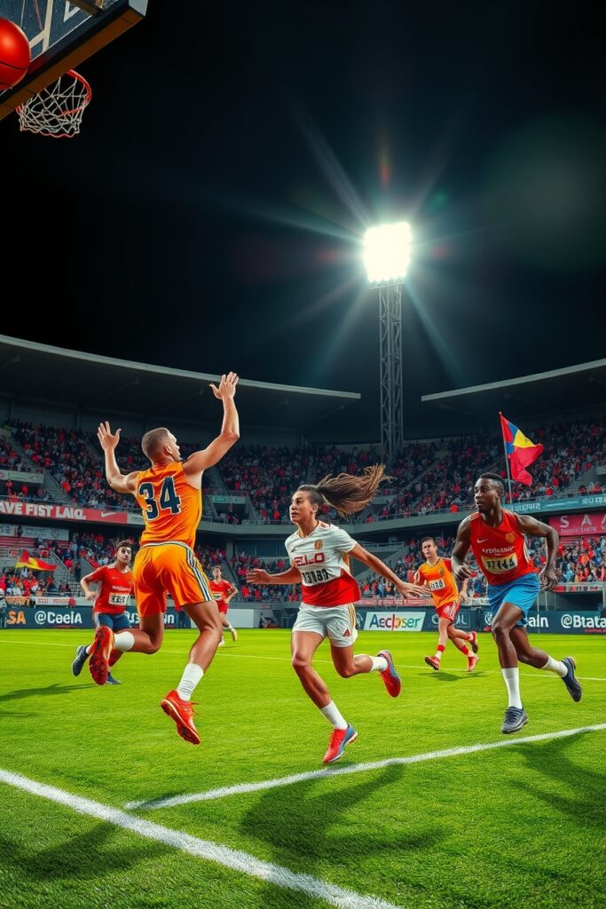 Dynamic Sports Action Under Bright Floodlights – free AI stock image