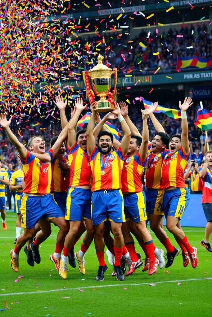 Dynamic Team Celebrating a Sports Victory – free AI stock image