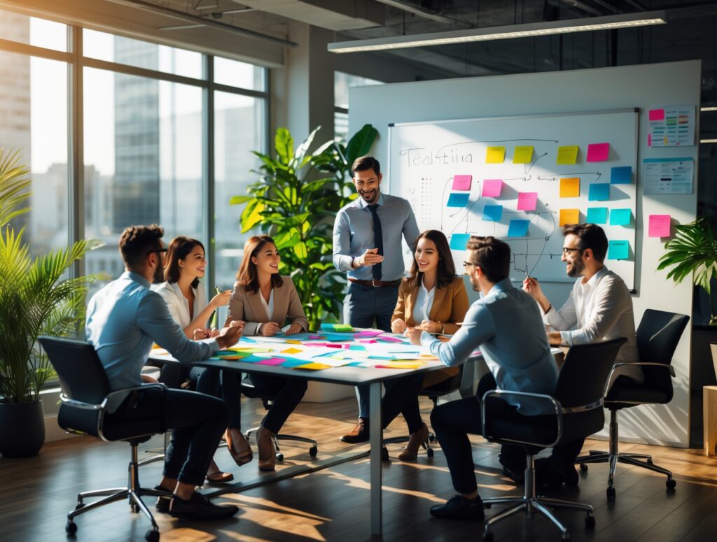 Dynamic Team Collaborates on Marketing Strategy – free AI stock image