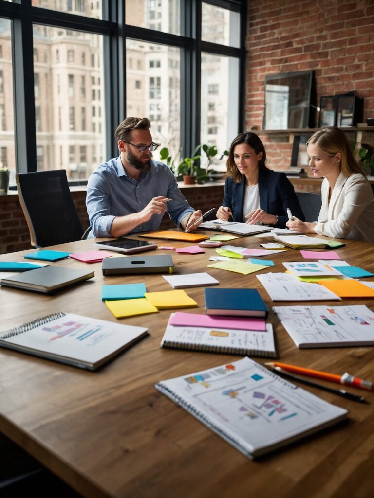 Dynamic Team Collaborating in a Modern Office – free AI stock image