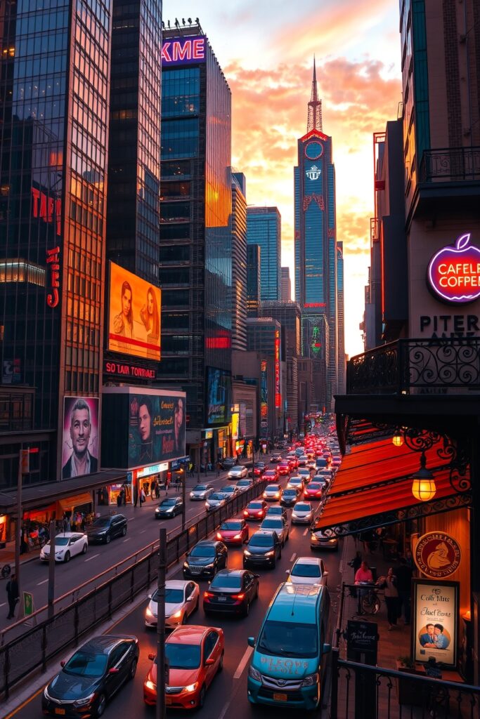 Dynamic Urban Landscape at Dusk – free AI stock image