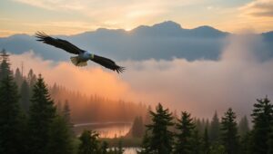 Eagle Over Misty Mountains – free AI stock image
