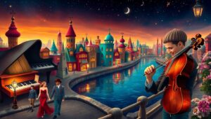 Eccentric City Under Starlight – free AI stock image
