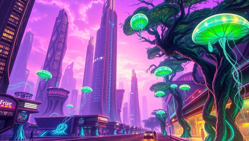 Ecosystem in a Futuristic City – free AI stock image