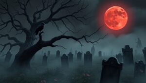 Eerie Graveyard Under Blood Moon – free AI stock image