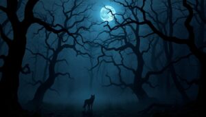 Eerie Shadows in a Haunted Forest – free AI stock image