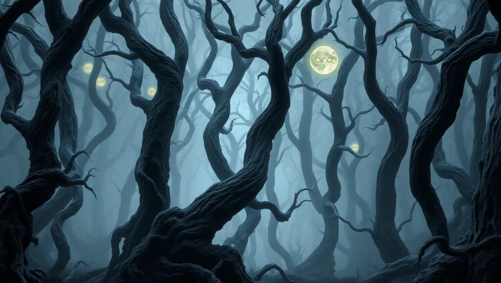 Eerie Shadows in Haunted Forest – free AI stock image