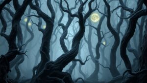 Eerie Shadows in Haunted Forest – free AI stock image