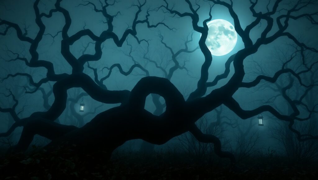 Eerie Shadows in the Haunted Forest – free AI stock image