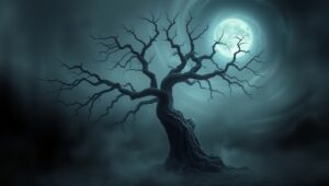 Eerie Tree in the Mist – free AI stock image